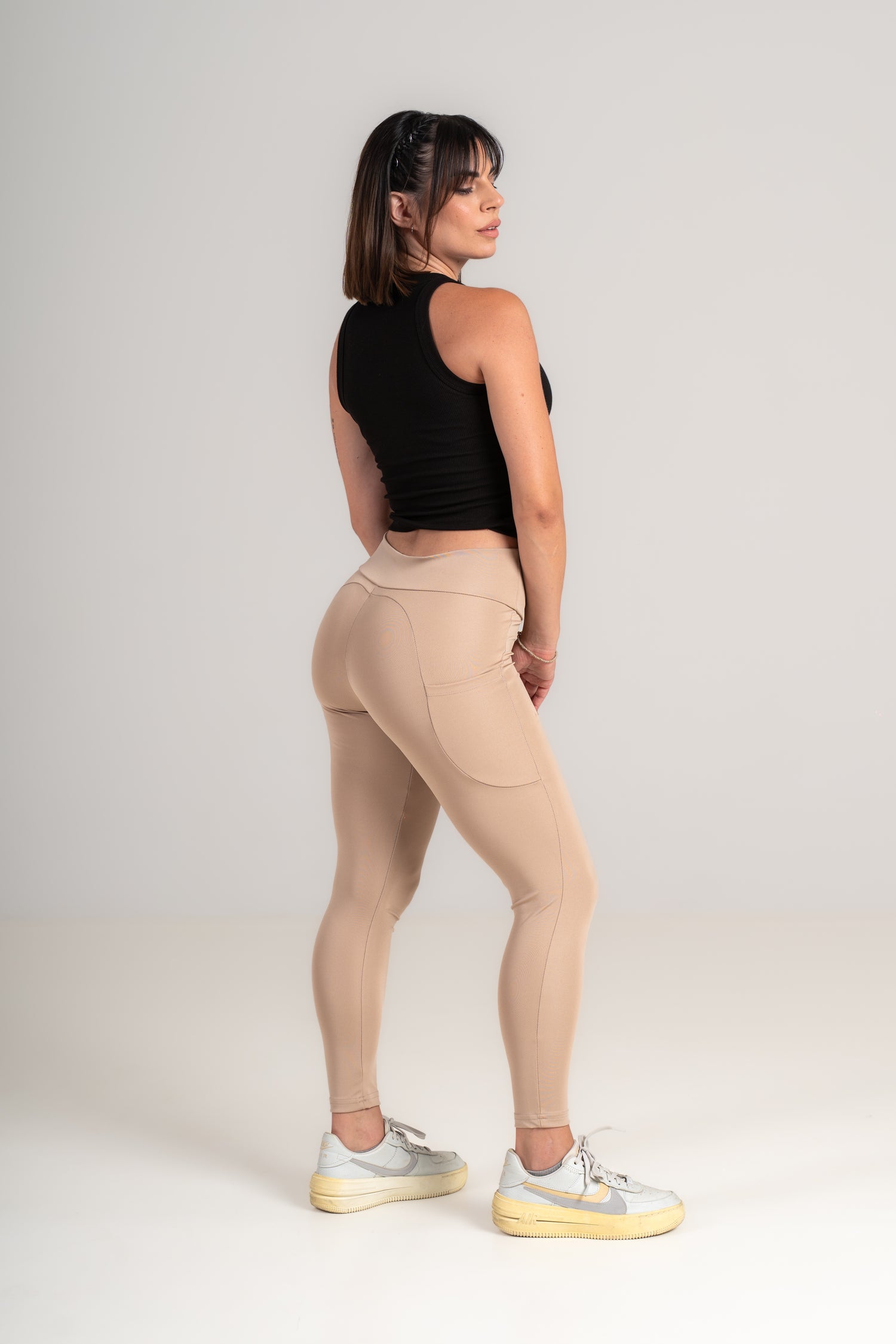 Gym Leggings with Pockets - High-Waisted Squat-Proof Phone Pockets - black-1 - Seven Seconds Activewear