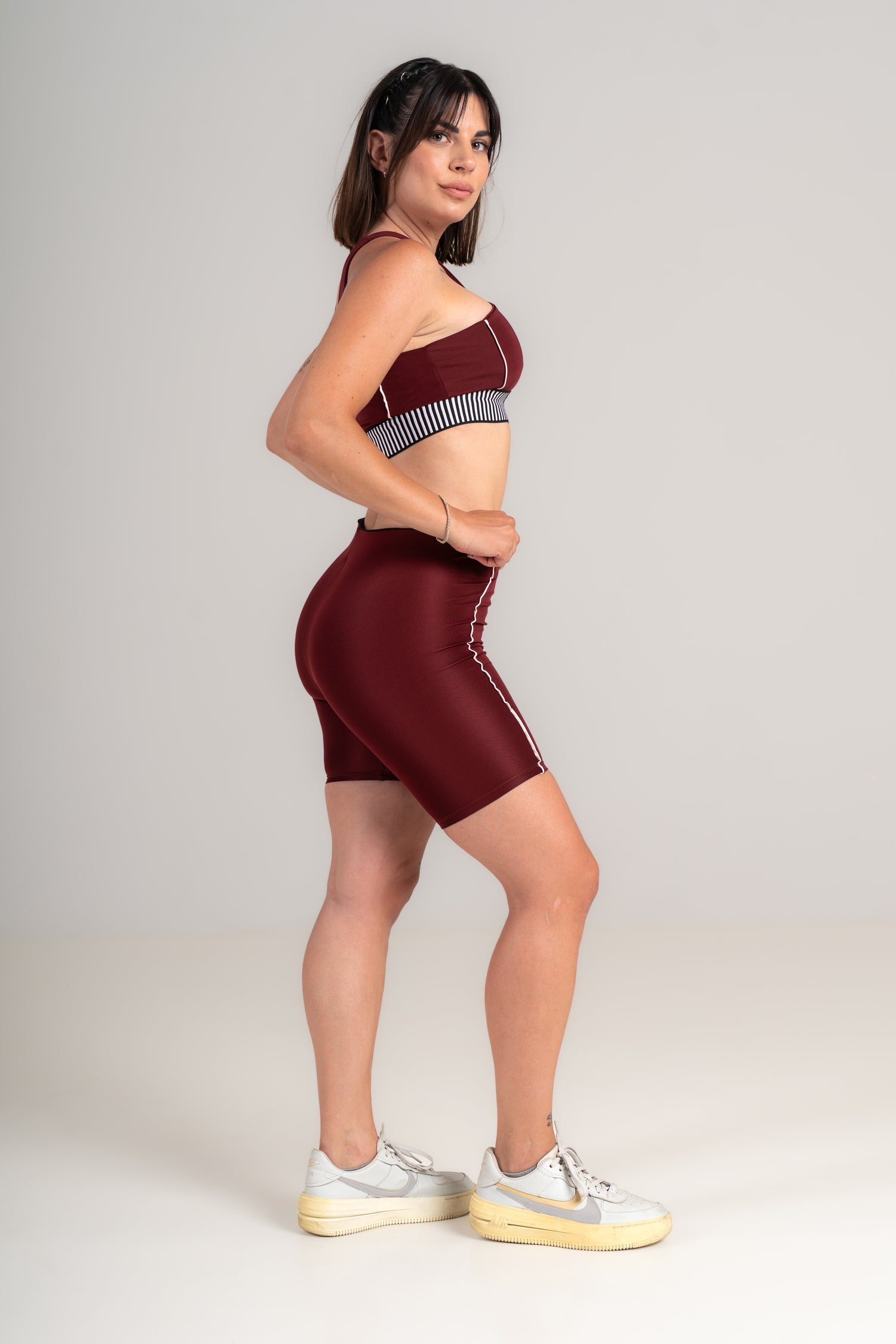 Elevate Flared Activewear Set - Flared Leggings & Top Matching Set - dark-red - Seven Seconds Activewear